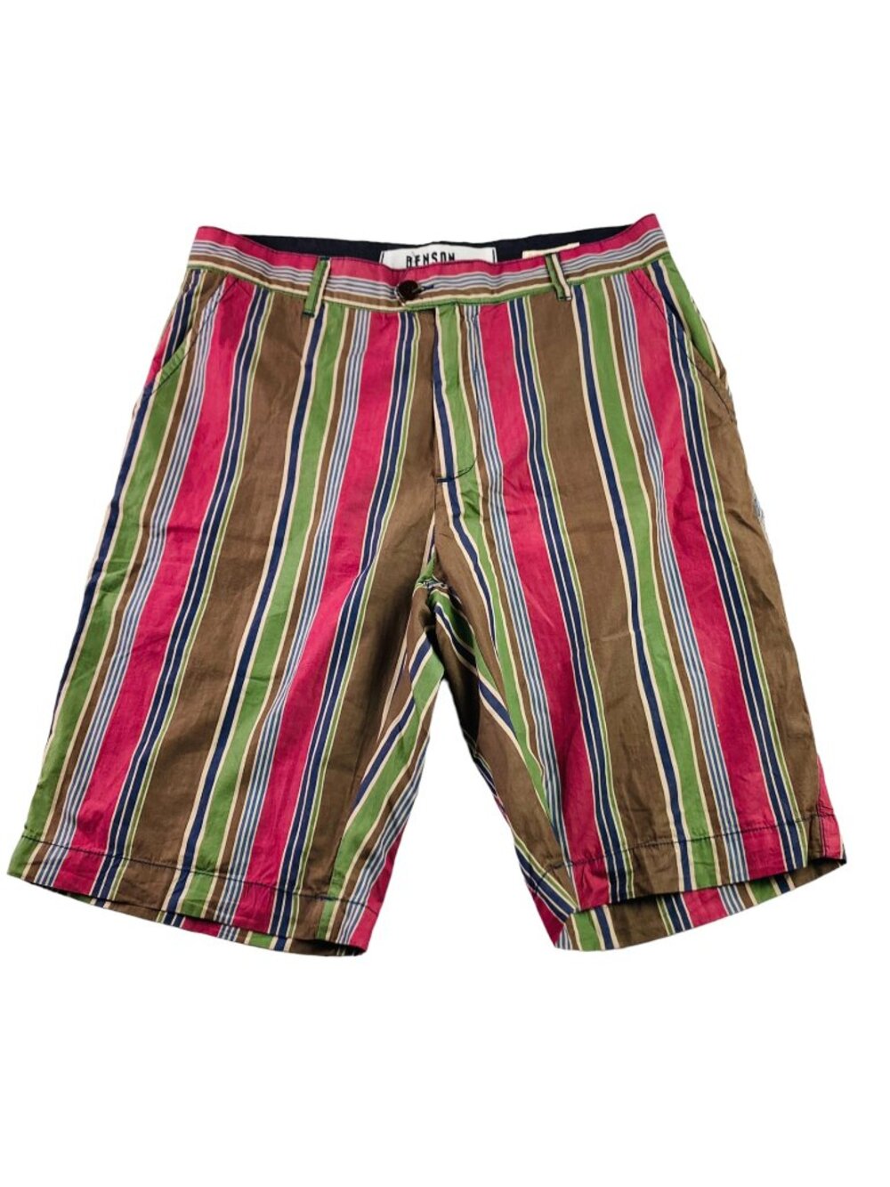 Benson Men's 100% Cotton Striped Shorts Red/Blue/Green/Brown • Size 33